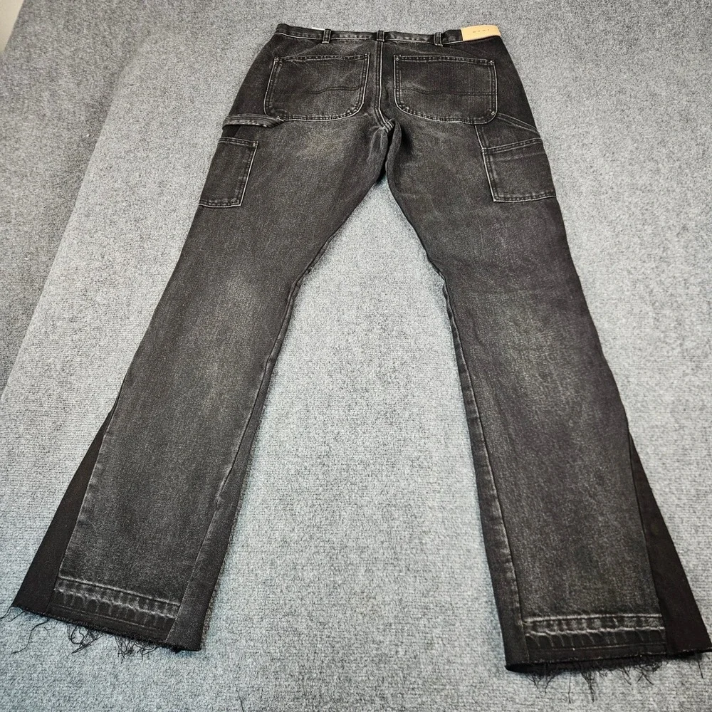 MNML B241 Flared Denim Black Carpenter Jeans Distressed Panelled Mens 34